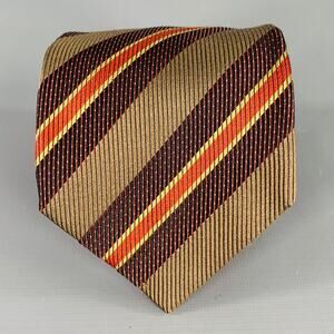 LUCIANO BARBERA Brown Red Diagonal Stripe Silk Tie